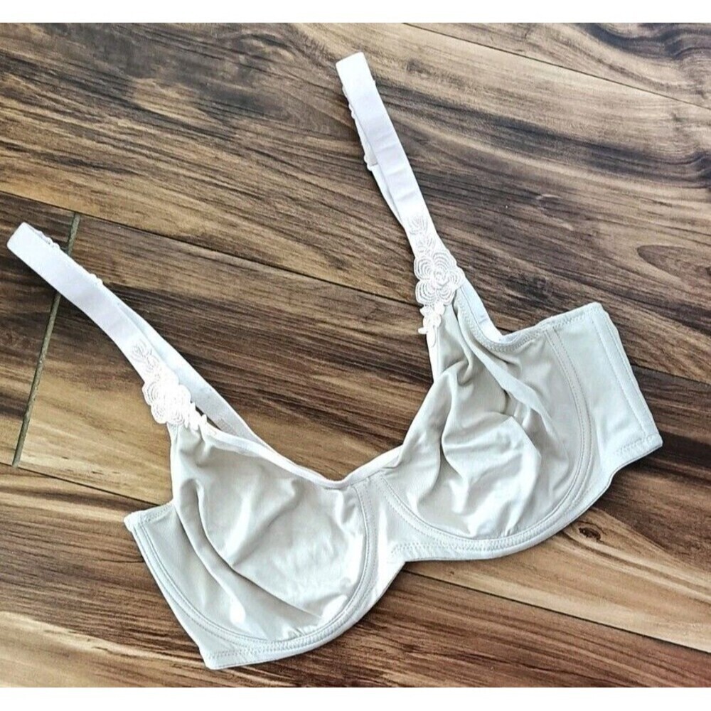 Rosa Faia Beautyfull Bra Size 34E Unlined Balconet Beige Embroidered Underwire